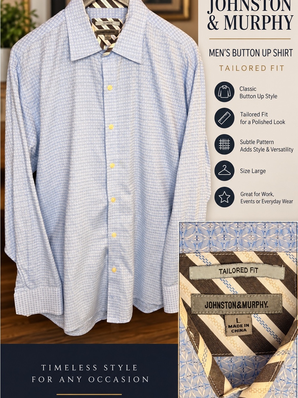 Johnston & Murphy Light Blue Patterned Men's Button-Up Shirt